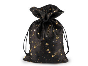 Premium Black & Gold Star Christmas Gift Bag (20 x 30 cm) – Elegant Drawstring Pouch for Holiday Wrapping