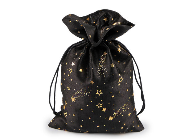 Premium Black & Gold Star Christmas Gift Bag (20 x 30 cm) – Elegant Drawstring Pouch for Holiday Wrapping