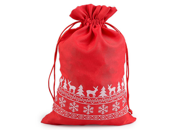 Festive Christmas Gift Bag with Satin Drawstring Cords, Double-Sided Reindeer & Snowflake Print (20x30 cm)