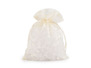 Elegant Embroidered Organza Gift Bags with Satin Drawstrings - 13x18 cm