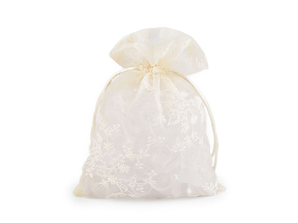 Elegant Embroidered Organza Gift Bags with Satin Drawstrings - 13x18 cm