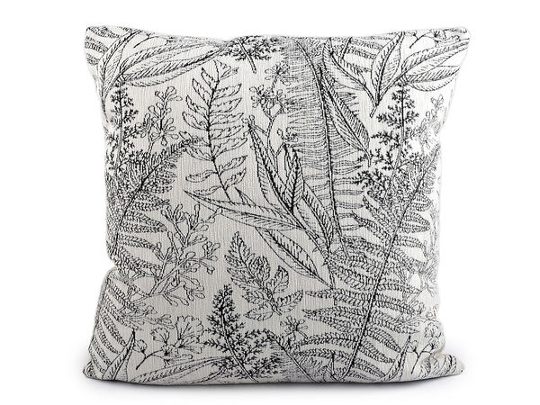 Luxury Chenille and Velvet Throw Pillow Cover - Decorative Fern Botanical Motif Cushion Case (43x43 cm)