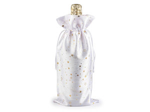 Premium Christmas Bottle Gift Bag - Gold Metallic Star Print Drawstring Wine Bag (15x33 cm)