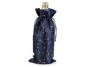 Premium Christmas Bottle Gift Bag - Gold Metallic Star Print Drawstring Wine Bag (15x33 cm)