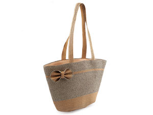 Premium Woven Paper Yarn Summer Beach Tote - Spacious Handbag with Bow Detail & Zipper Closure, 40 x 27 cm
