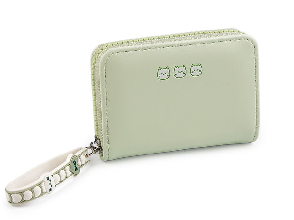 Kids' Compact Cat Embossed Zipper Wallet - Mini Purse with Card Slots & Silicone Wristlet