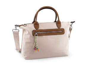 Premium Multi-Pocket Textured Handbag with Contrast Piping, Decorative Pendant & Detachable Crossbody Strap (38x26 cm)