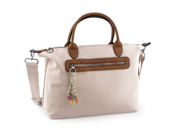Premium Multi-Pocket Textured Handbag with Contrast Piping, Decorative Pendant & Detachable Crossbody Strap (38x26 cm)