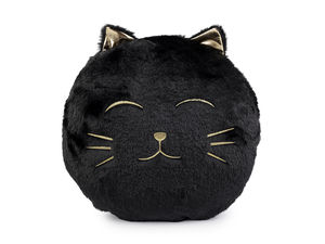 Premium Plush Cat Face Decorative Pillow - 35cm Round Embroidered Accent Cushion