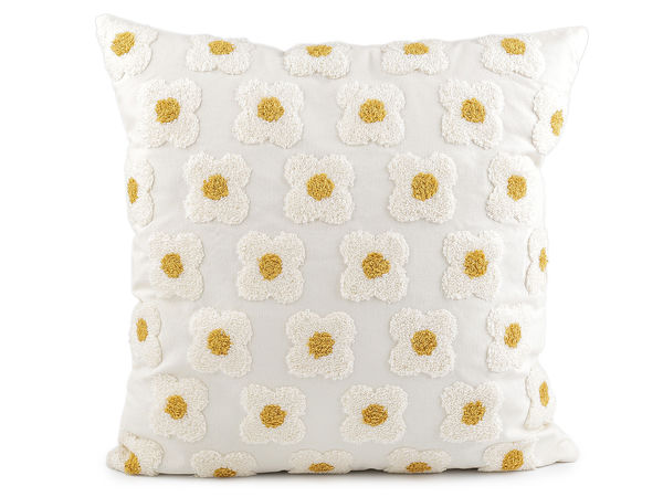 3D Floral Bouclé Embroidered Cushion Cover - Premium Decorative Cotton Pillowcase (43x43 cm)