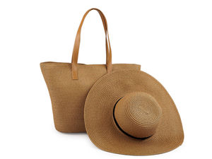 Women's Summer Straw Hat and Beach Bag Set - Wide Brim Sun Protection Hat & Spacious Zippered Tote Handbag