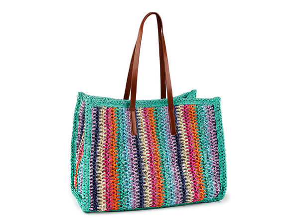 Woven Paper Raffia Striped Summer Beach Bag - Spacious Tote with Removable Bottom & Magnetic Closure