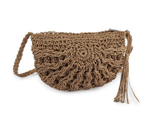 Handcrafted Crochet Raffia Crossbody Handbag with Zipper Closure and Braided Strap (25x19 cm)