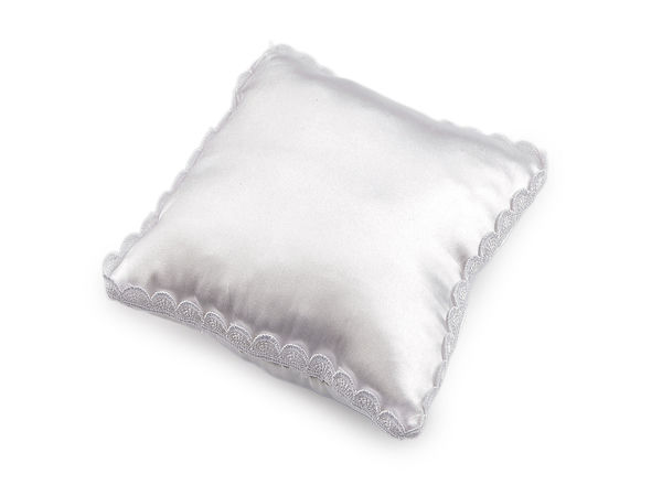 Elegant Satin Wedding Ring Pillow with Delicate Lace Trim and Secure Hand Ribbon - 16x16 cm