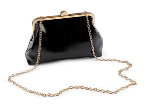 Elegant Black Eco-Leather Clutch Handbag - Formal Evening Purse with Removable Crossbody Chain
