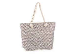 Large Chevron Woven Summer Bag - Premium Beach Tote & Travel Shoulder Bag with Cotton Cord Handles (52 x 38 cm)