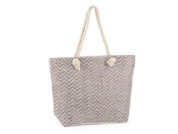 Large Chevron Woven Summer Bag - Premium Beach Tote & Travel Shoulder Bag with Cotton Cord Handles (52 x 38 cm)