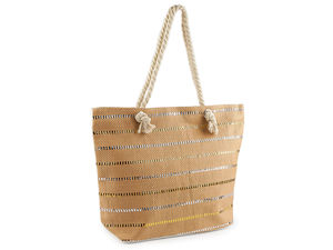 Premium Summer Paper Yarn Tote Bag with Metallic Stripes - Large Beach & City Handbag with Cotton Cord Handles, 52x38 cm