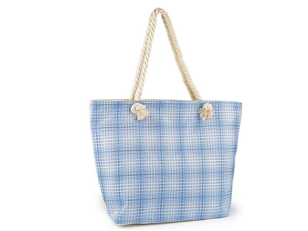 Large Checkered Summer Beach Bag - Spacious Travel Tote with Twisted Cotton Cord Handles and Zipper Closure (52 x 37 cm)