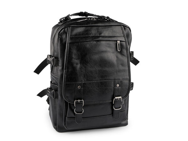 Premium Black Eco-Leather Backpack - Sleek Travel & Commuter Daypack