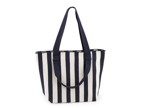 Large Striped Knit Tote Bag with Zipper - Spacious Shoulder Handbag for Beach, Shopping, and Travel