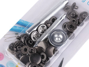 Premium 15mm Metal Press Stud Snap Fasteners Kit with Manual Applicator Tool - 10-Piece Set for Leather, Bags, Apparel & Medium-Thick Fabrics