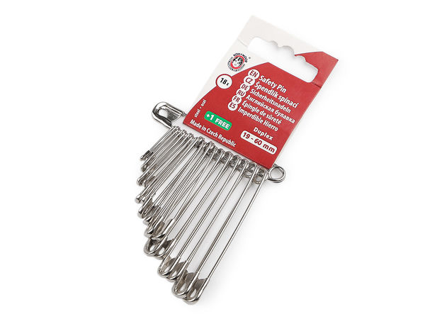 Premium Duplex Steel Safety Pins Set, Assorted Sizes (19mm - 60mm), 19-Piece Multi-Pack for Sewing, Crafting, and Quick Clothing Repair
