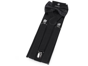 Classic Black Bow Tie and Y-Back Suspender Set for Men and Boys - Premium Formal Accessories for Weddings and Special Events