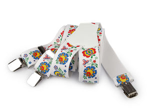 Premium Traditional Folklore Motif Trouser Braces - Adjustable Elastic Suspenders (4cm Width, 120cm Length)