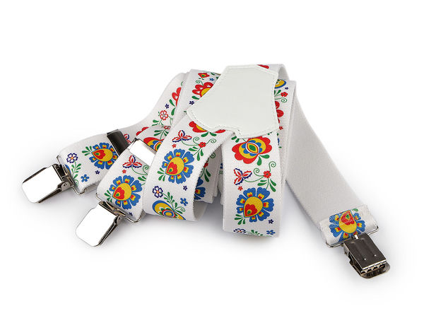 Premium Traditional Folklore Motif Trouser Braces - Adjustable Elastic Suspenders (4cm Width, 120cm Length)