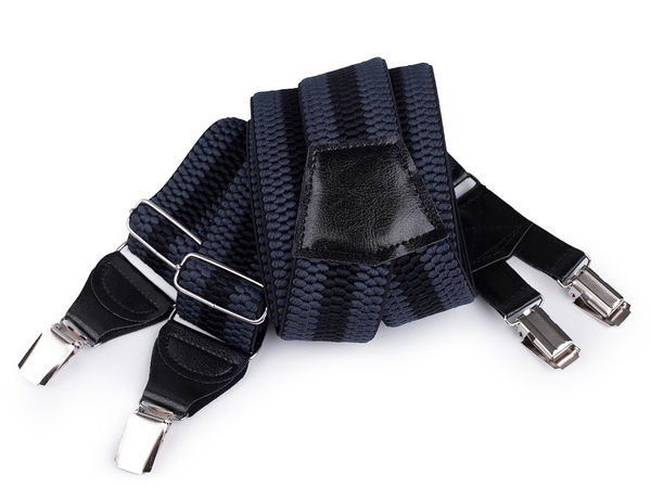 Men's Premium Elastic Striped Suspenders - Adjustable 4cm Wide Trouser Braces with Heavy-Duty Clips (120cm)
