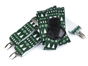 Premium Festive Christmas Suspenders - Adjustable Y-Back Elastic Trouser Braces with Eco-Leather Detail & Protective Metal Clips (120cm x 3.5cm)