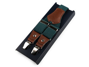 Angelo Bonetti Men's Premium Elastic Trouser Suspenders - Adjustable Braces with Dual Fastening and Leather Details (Gift Box Included)