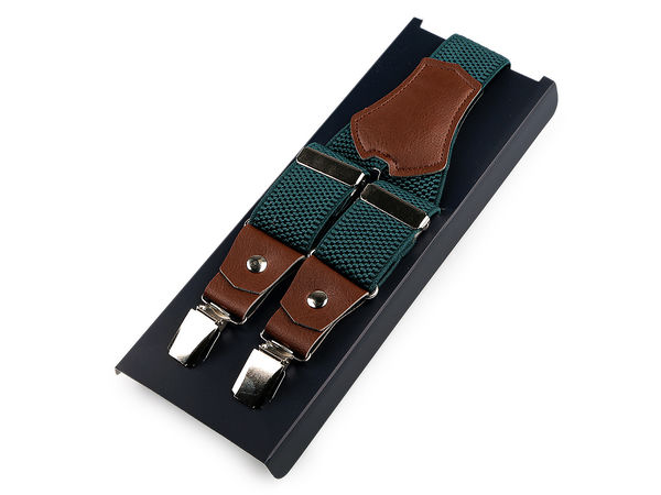 Angelo Bonetti Men's Premium Elastic Trouser Suspenders - Adjustable Braces with Dual Fastening and Leather Details (Gift Box Included)