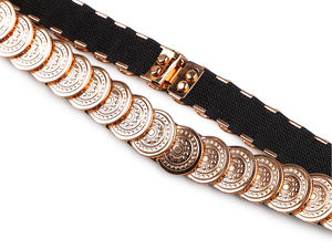 Women's Elegant Elastic Waist Belt with Metallic Accents - Decorative Stretch Cinch Belt for Dresses and Tunics