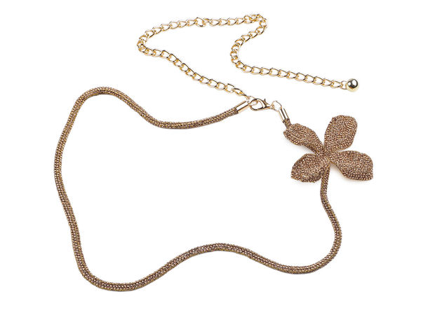 Elegant Rhinestone Flower Chain Belt for Women - Adjustable Metallic Snake Belt for Dresses and Tunics