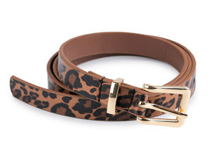 Women's Slim Animal Print Eco-Leather Belt - 1.8cm Width, Glitter Accents