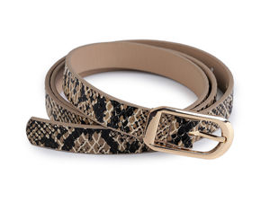 Women's Snake Pattern Eco-Leather Belt | Classic Metal Buckle Waist Belt - Beige