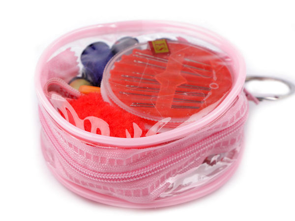 Compact Travel Sewing Kit with Round Zippered Case - Portable Emergency Sewing Set with 8 Thread Reels, Needles, Tape Measure & Scissors