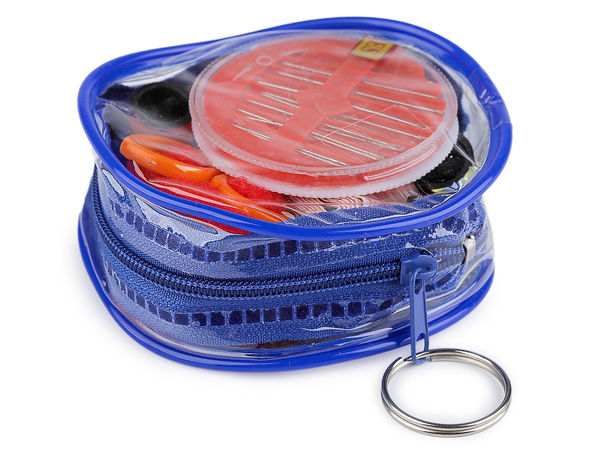 Compact Travel Sewing Kit with Round Zippered Case - Portable Emergency Sewing Set with 8 Thread Reels, Needles, Tape Measure & Scissors