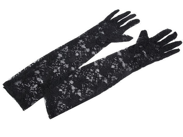 Elegant Black Lace Formal Gloves - 43cm Opera Length Stretch Evening Gloves for Weddings, Galas, and Special Occasions
