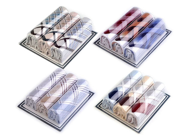 Men's Premium Handkerchief Gift Box Set - 3-Piece Assorted Designs and Colors (43 x 44 cm)