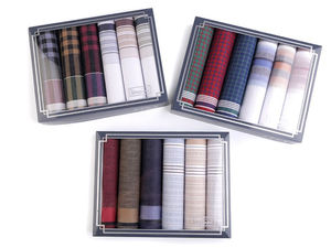 Men's Premium Cotton Handkerchief Gift Box Set - 6-Piece Soft Square Pocket Squares, Assorted Dark Designs (40 x 40 cm)