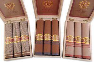 Premium Men's 100% Cotton Handkerchiefs, 3-Piece Gift Set in Wooden Presentation Box (43 x 43 cm)