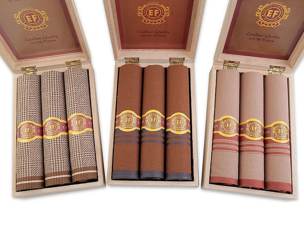 Premium Men's 100% Cotton Handkerchiefs, 3-Piece Gift Set in Wooden Presentation Box (43 x 43 cm)