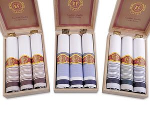 Premium Men's 100% Cotton Handkerchiefs, 3-Piece Gift Set in Wooden Presentation Box (43 x 43 cm)