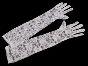 Elegant Long Lace Formal Gloves – 43cm Milk White Opera Length Elastic Evening Gloves