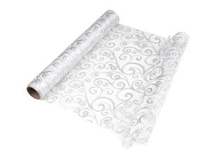 Premium Metallic Printed Organza Fabric Roll (36cm) - Elegant Sheer Decorative Mesh for Weddings, Christmas Crafts, Florals, and Table Runners