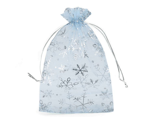 Snowflake Organza Christmas Gift Bags with Satin Drawstrings (13 x 18 cm)