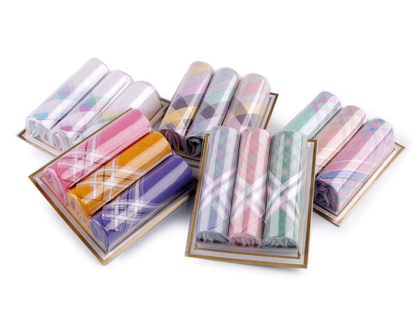 Premium Cotton Ladies Handkerchiefs Gift Box Set - Assorted Color Checked Patterns, 3-Pack